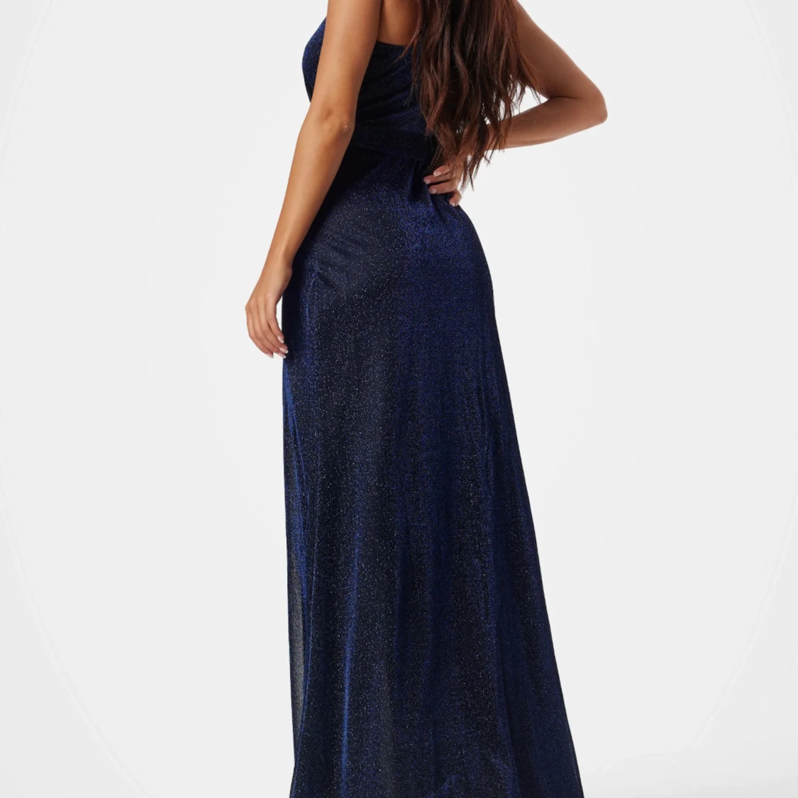 Marinblå glittrig långklänning omlott - 1