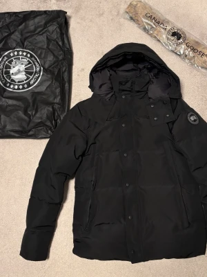 Svart vinterjacka från Canada Goose (Wyndham) - Säljer en svart vinterjacka från Canada Goose med huva och svart logotyp på ärmen. Storleken är L men passar perfekt till M.
