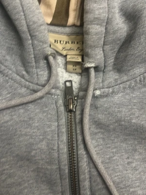 Grå burberry tröja - En grå burberry hoodie med strimmar och ett märke