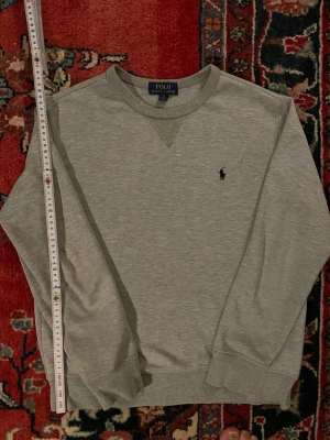 Ralph Lauren sweatshirt grå L/G 14–16 - Stilren Ralph Lauren sweatshirt i barnstorlek L/G 14–16. Passar bra för längder ca 152–170 cm. Klassisk grå färg och tidlös design som funkar till det mesta.  Tröjan är i bra skick med en diskret defekt nedanför vänster axel (se sista bilden).  ⚜️ Märke: Ralph Lauren ⚜️ Storlek: L/G 14–16 (barn) ⚜️ Passform: 152–170 cm ⚜️ Färg: Grå ⚜️ Skick: Bra skick, mindre defekt ⚜️ Modellen på bilden är 177 cm och väger 57 kg  Mått (platt mätta): ⚜️ Axel till axel: 41 cm ⚜️ Midja till axel: 54 cm  Redo att skickas 📦