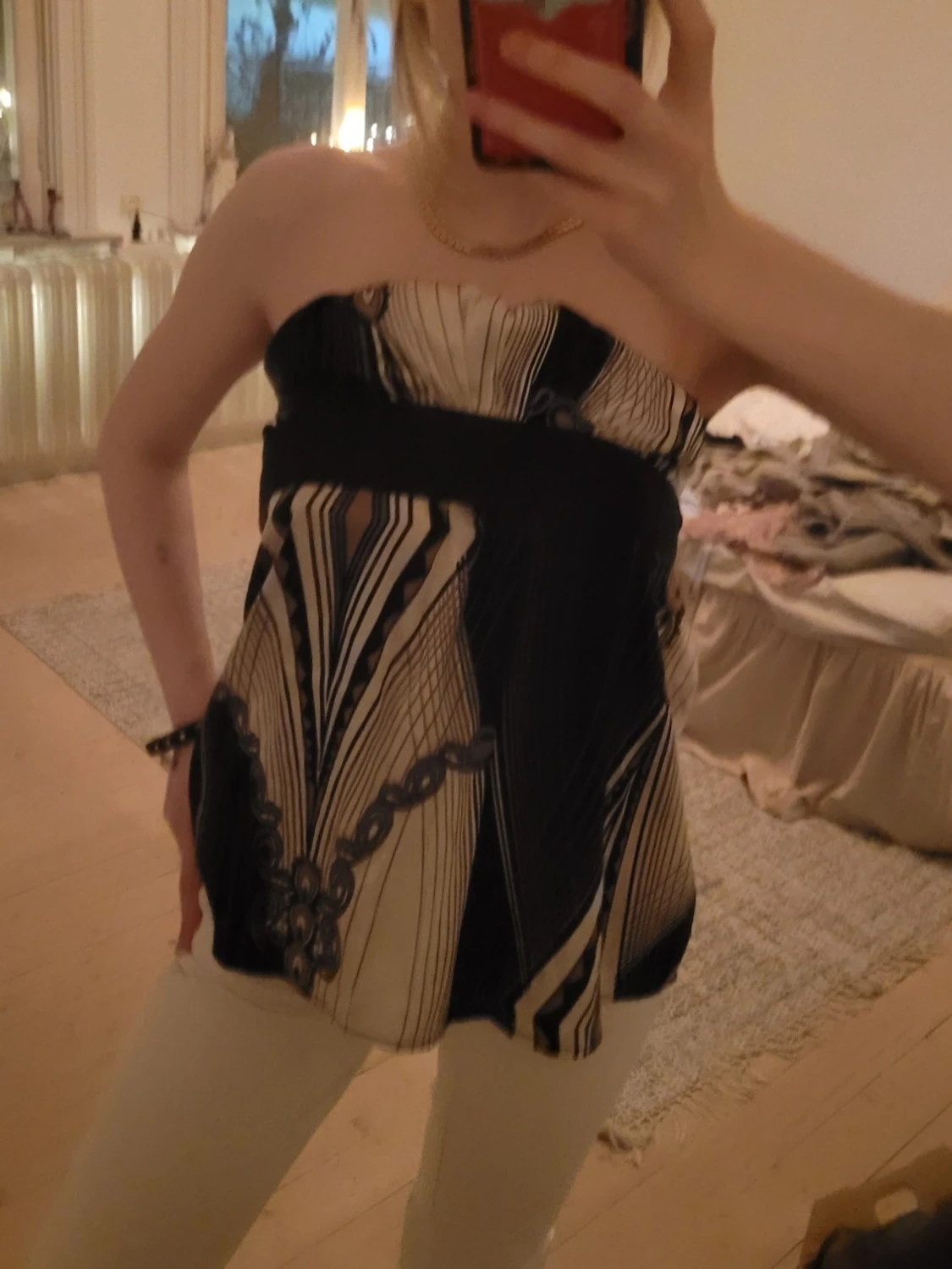 Mönstrad bandeau tubtopp med knyt