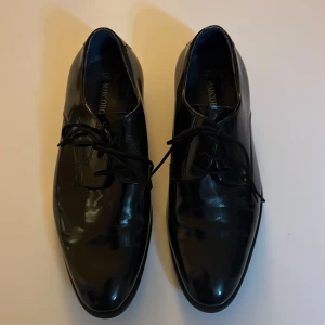 Svarta lackskor från Marco Bossi, strl 42 - Snygga svarta lackskor från Marco Bossi i storlek 42. Skorna har klassisk snörning, spetsig tå och en glansig finish som ger en stilren look. Perfekta för dig som vill sticka ut med eleganta detaljer och en tidlös design.