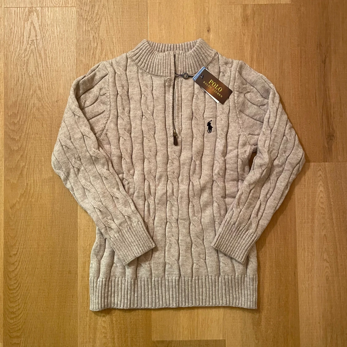 Grå stickad half zip-tröja Polo Ralph Lauren