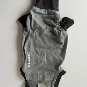 Grå BUSTER body suit XXXS - Säljer en grå body suit från BUSTER i storlek XXXS, designad för katter. Dräkten har svarta muddar vid ben och hals, samt tryckknappar vid magen för enkel på- och avtagning.
