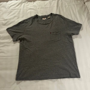 Grå t-shirt från Levi's med bröstficka - En enkel och stilren grå t-shirt från Levi's i storlek L. T-shirten har en klassisk passform, rund halsringning och en liten bröstficka med den ikoniska röda Levi's-taggen. Perfekt till jeans eller shorts för en avslappnad look.