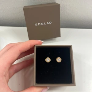 Edblad örhängen  - Roséfärgade örhängen från märket Edblad. Använt fåtal gånger och är i mycket fint skick, inga defekter. Pluppen som sitter bakom örhängena följer givetvis med! I mitten av örhängena finns en genomskinlig kristall. Jag säljer fler smycken från Edblad. Asken på bilden medföljer vid köp💕