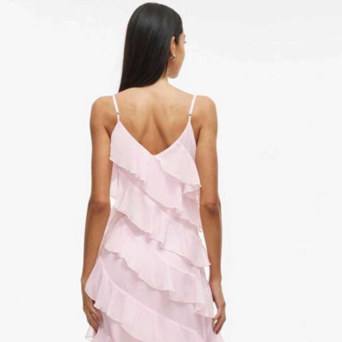 Ljusrosa långklänning med volanger - 1