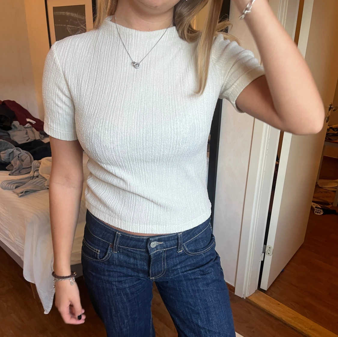Vit ribbad topp från Zara
