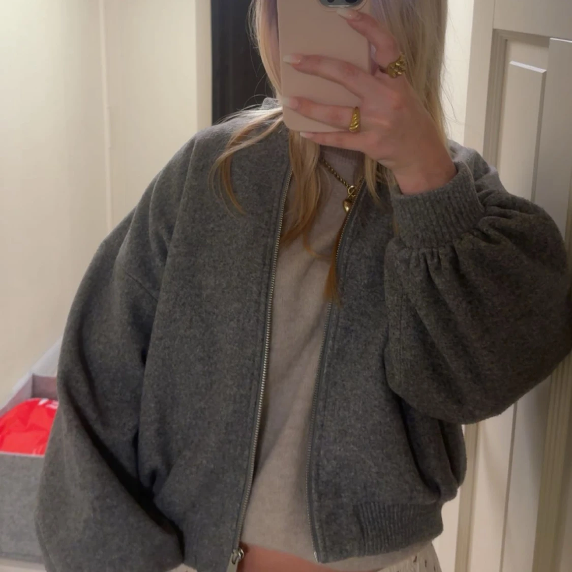 Grå bomberjacka i ullmix