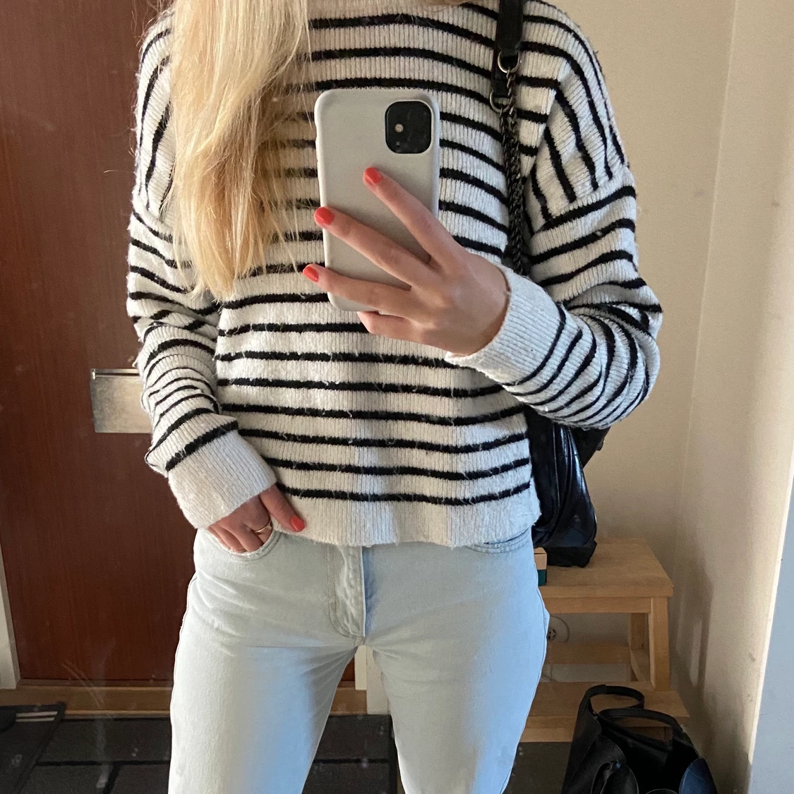 Randig stickad tröja - 90