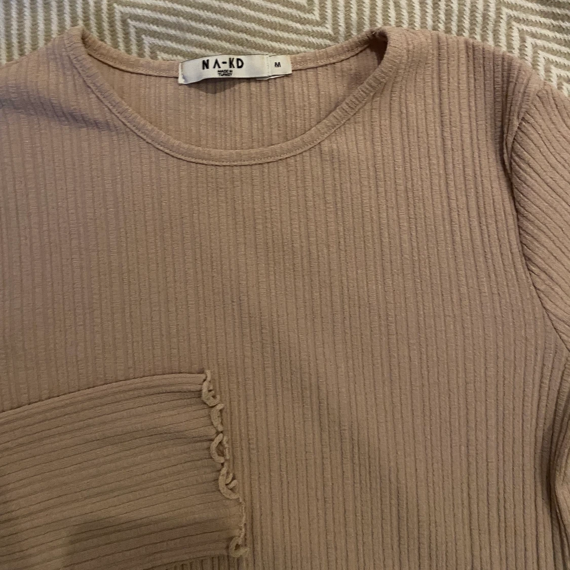 Beige ribbad långärmad - 91