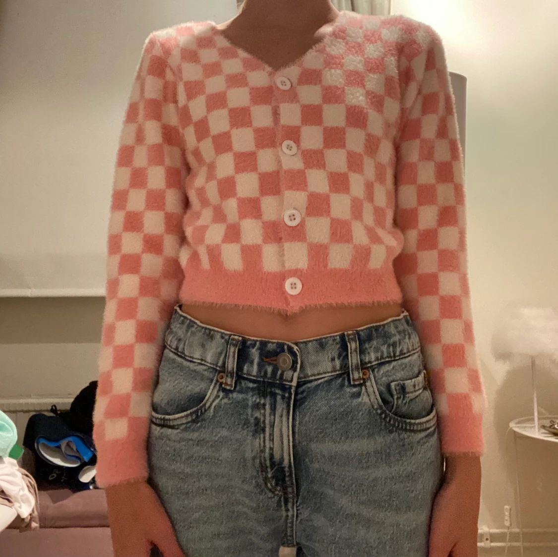 Rosa/vita rutor tröja  - 91