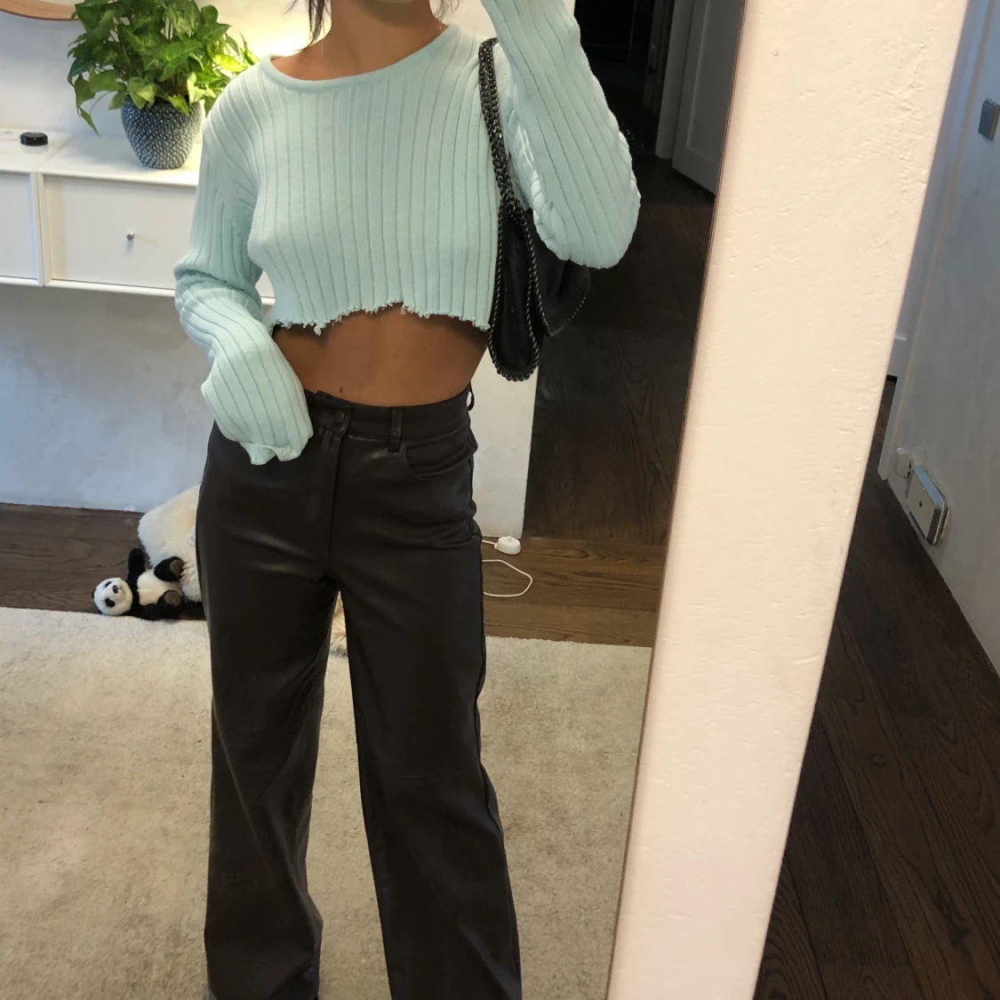 Blå stickad tröja  - 90