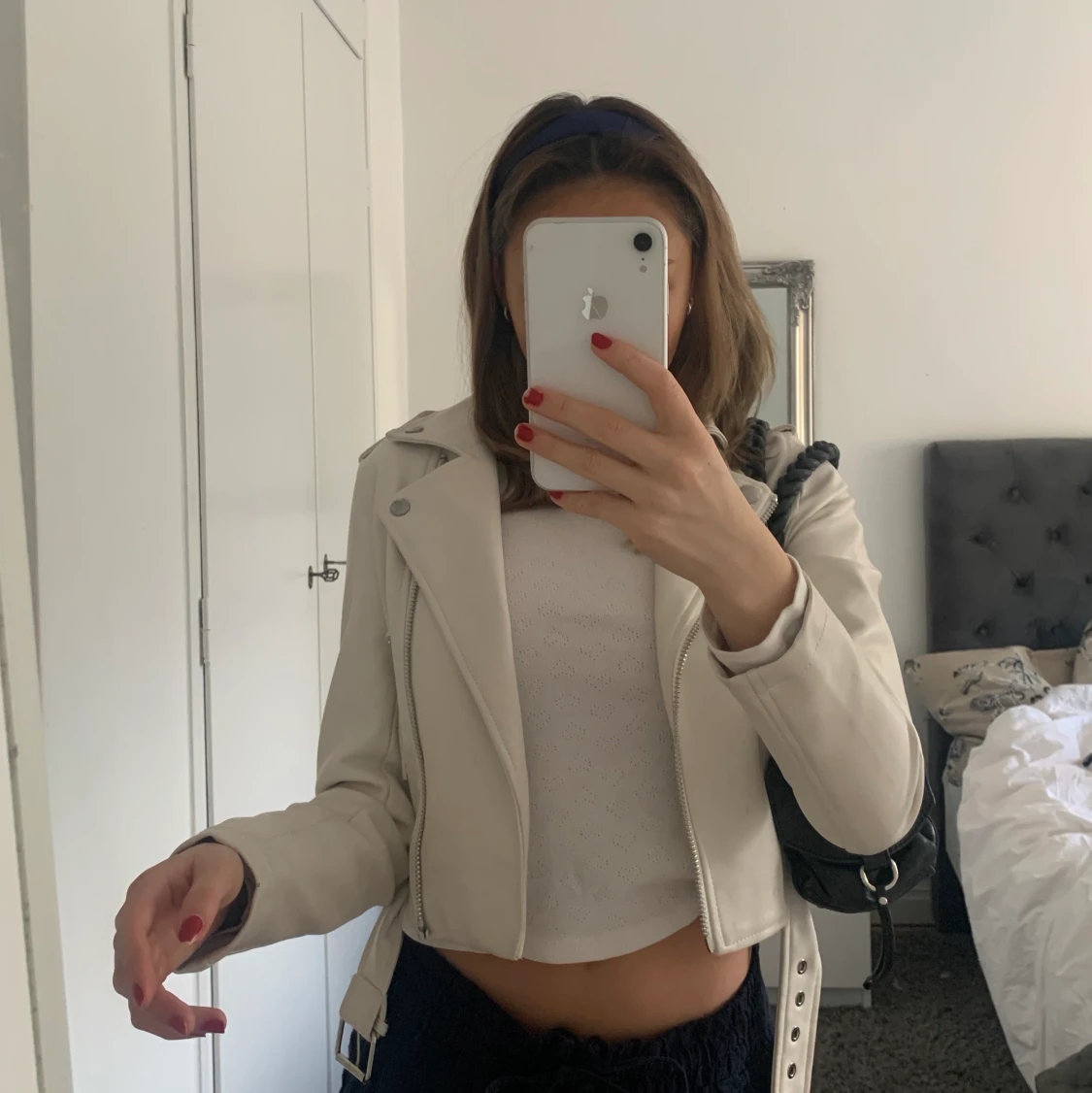 Vit skinnjacka vårjacka - 90