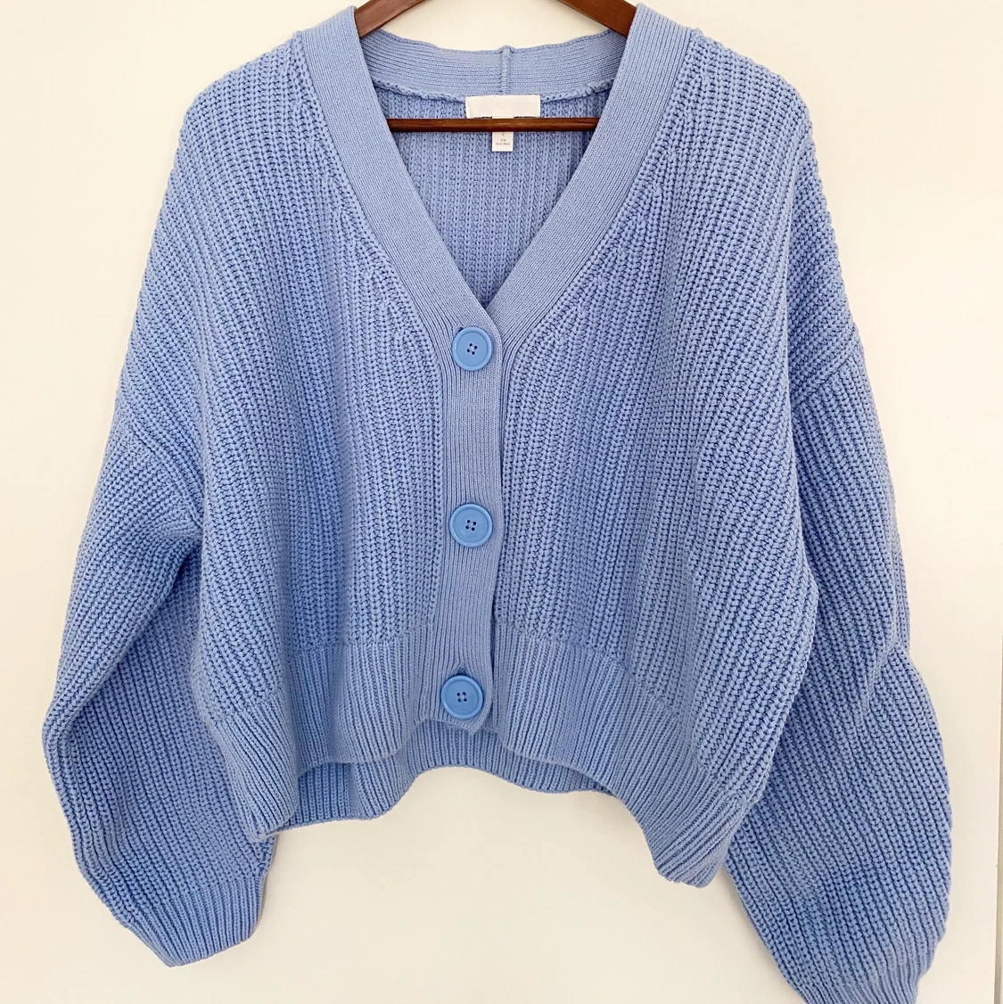 Blå stickad kofta - 90