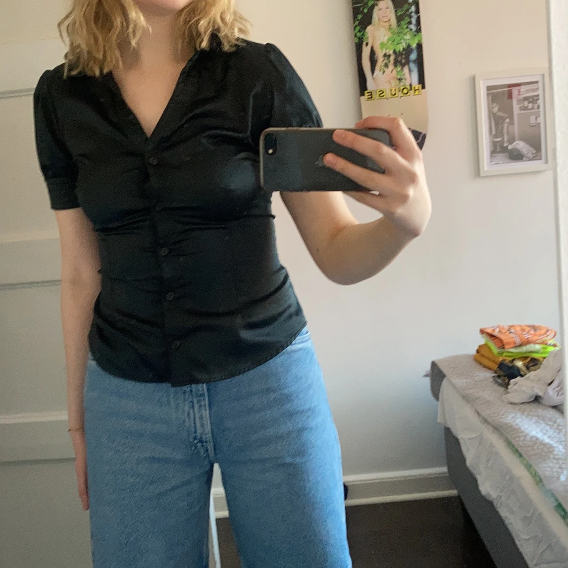 Svart silkesblus - 90