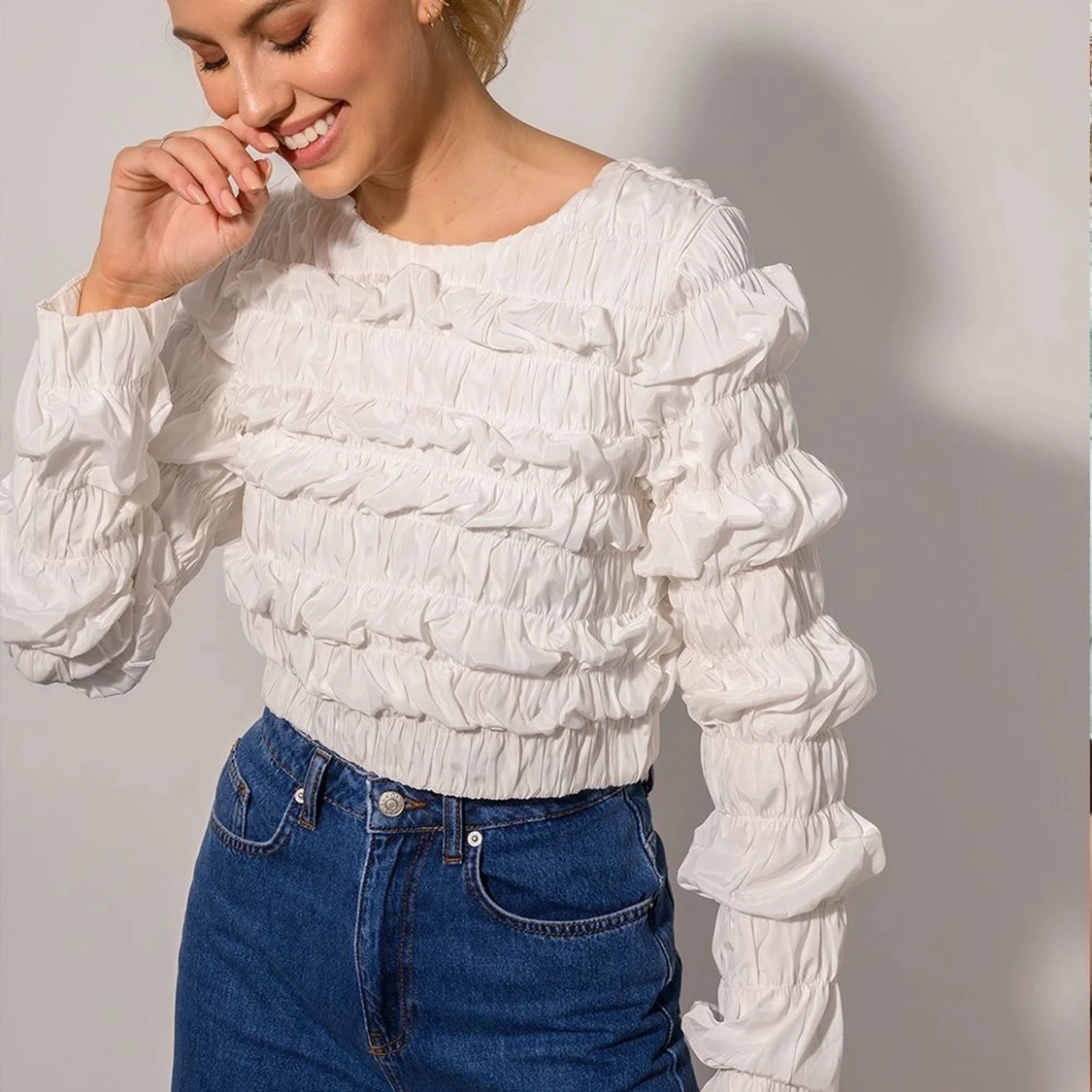 Shirred long sleeve top