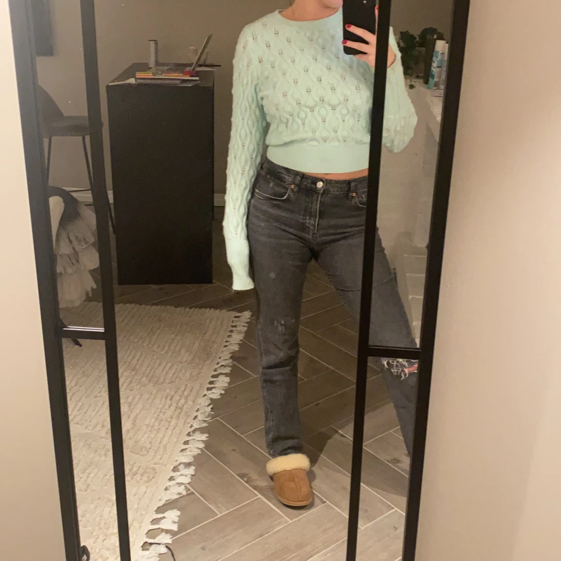 Stickad blå tröja - 90