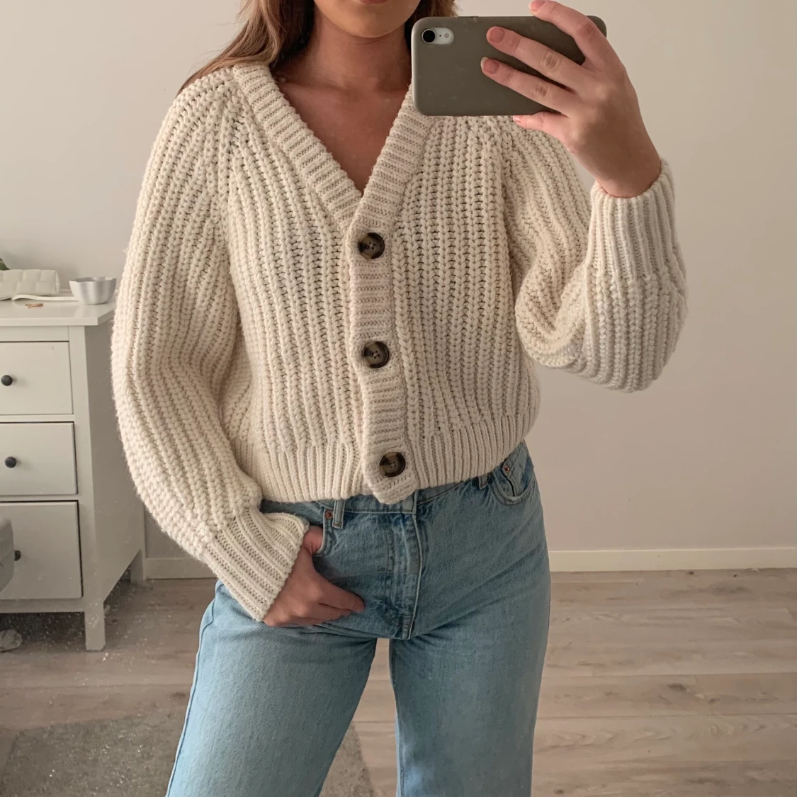 Vit stickad tröja  - 90