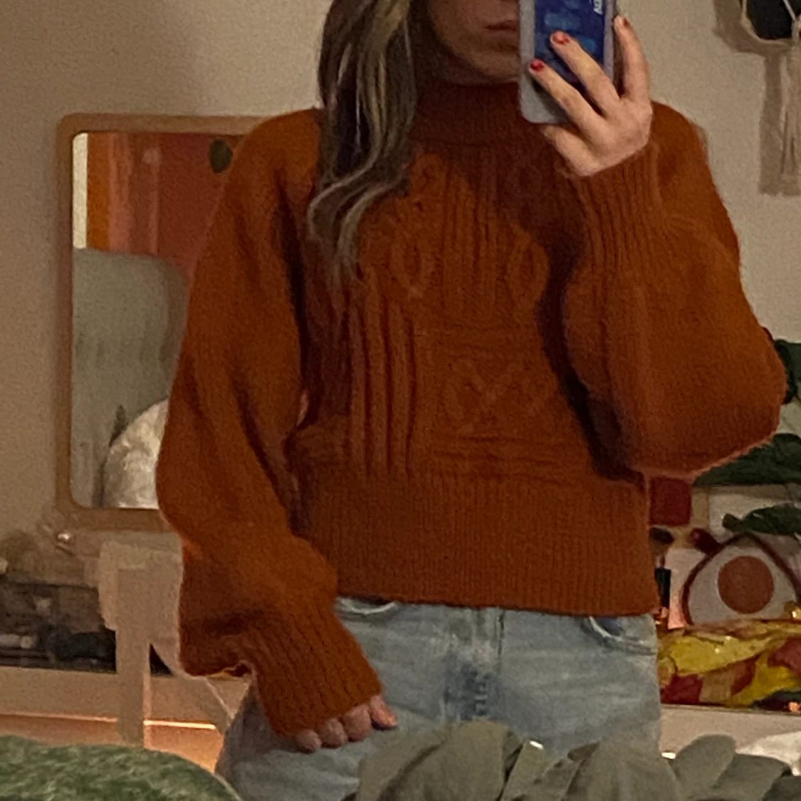 Stickad brun tröja  - 90