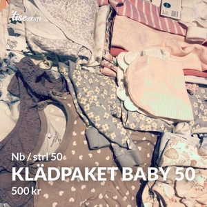 Klädpaket baby strl 50 - Nb strl 50 klädpaket i mycket bra skick. Några med prislapp kvar.  Märken allt från polarn och pyret, fixoni, livly, newbie, next baby, hm, Lindex osv  - 9 body, varav 3 set - 8 byxor  - 3 klänningar - 4 pyjamas - 5 mössor - Ett pack x 3 strumpor + 2 par - 2 ” baby vantar”  - 1 filt