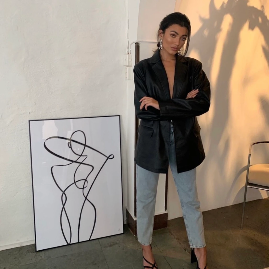 Svart skinnkavaj/blazer - 90