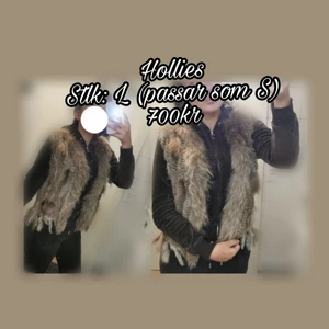 Hollies pälsväst - Köpte den för 1 år sedan och har aldrig funnit tillfälle o använda den, köpte den för 1778kr på garoff men säljer den betydligt billigare! Får prutas! Prislappar o allt kvar. Passar folk med Stlk S blev själv förvånad att det var en L men den är liten i storleken. 