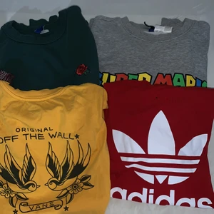 Olika kläder - Vans SÅLD. Adidas T-shirt storlek S 150kr . Tjocktröjor från H&M grön är xs, och mario är S, 50kr st. Lylenscott T-shirt har en fläck på sidan av magen syns typ inte, 20kr