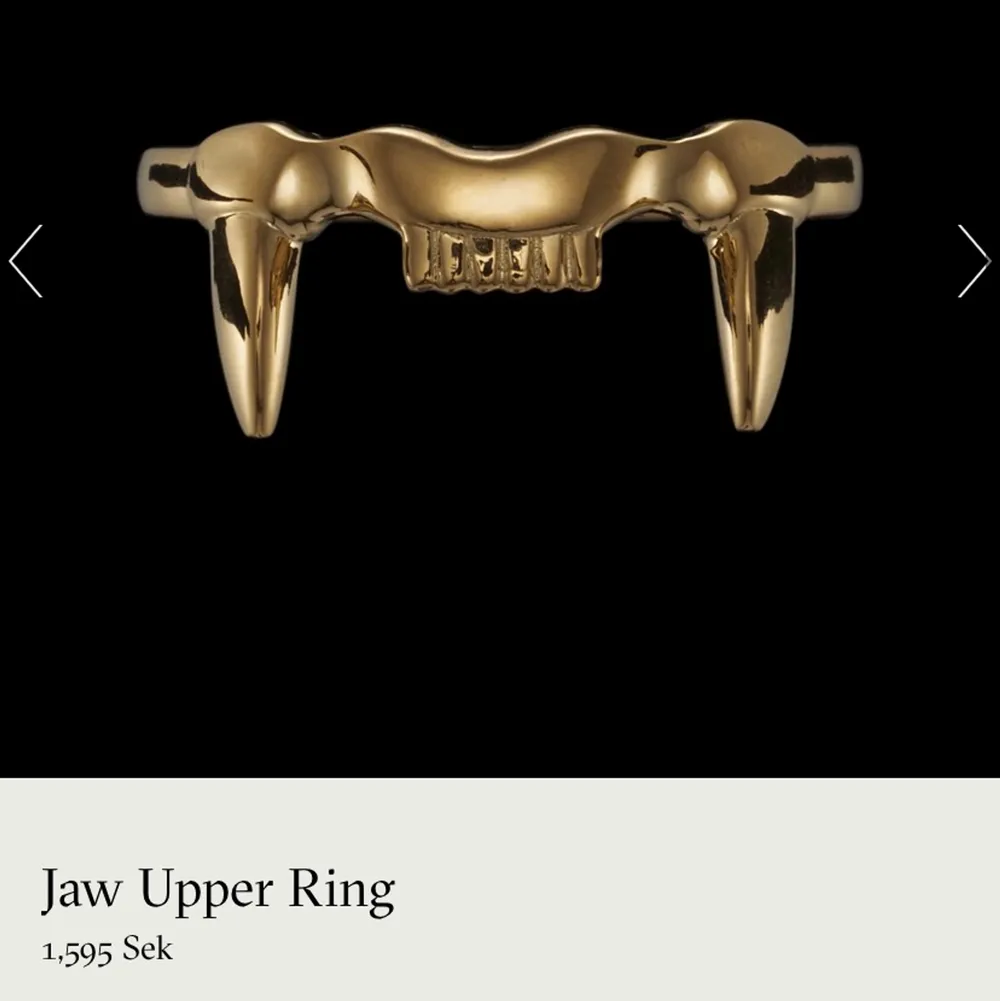 Säljer jaw upper ring och jaw lower ring i guldfärg från Maria nilsdotter. Storlek 17 mm☺️. Accessoarer.