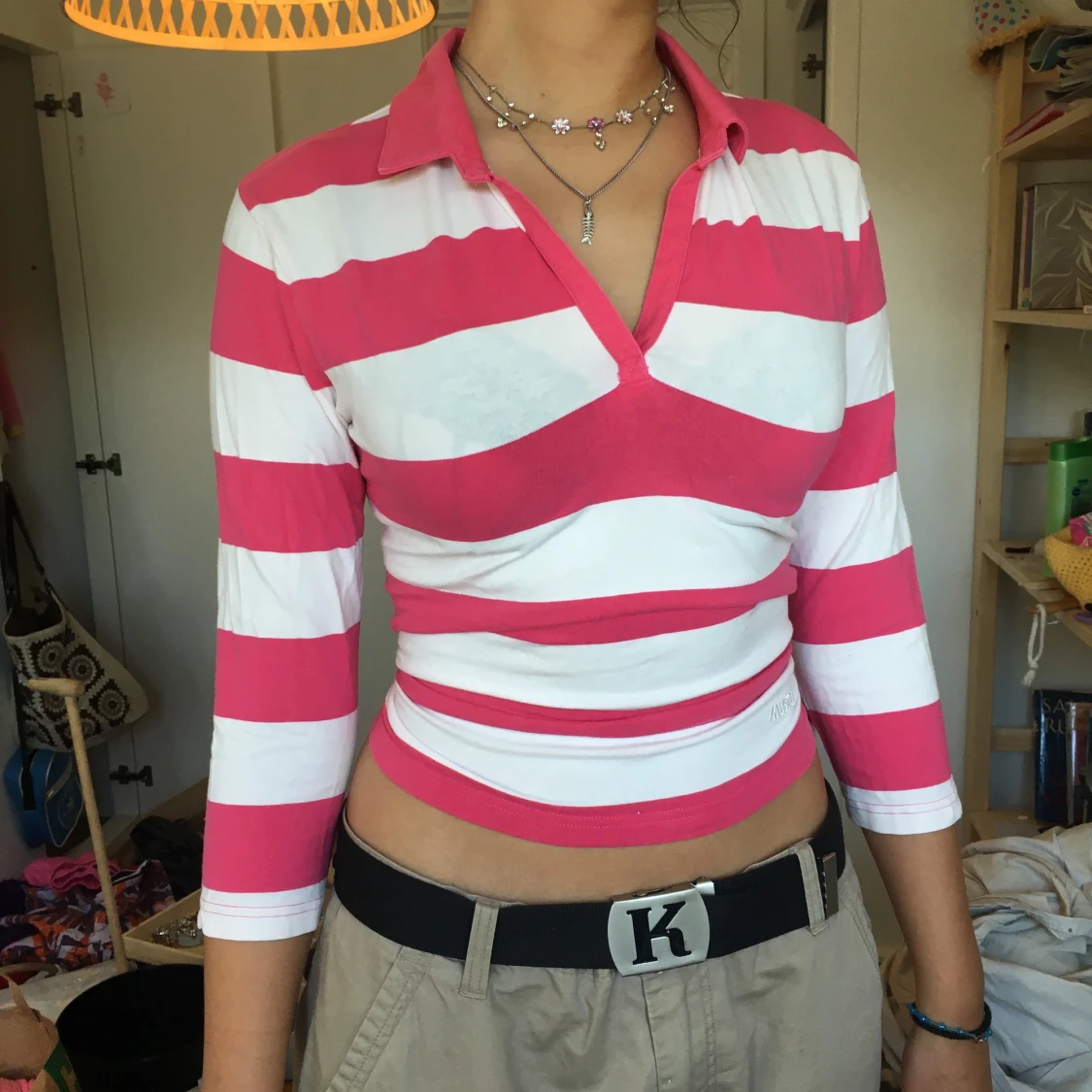 Rosa och vit randig tröja