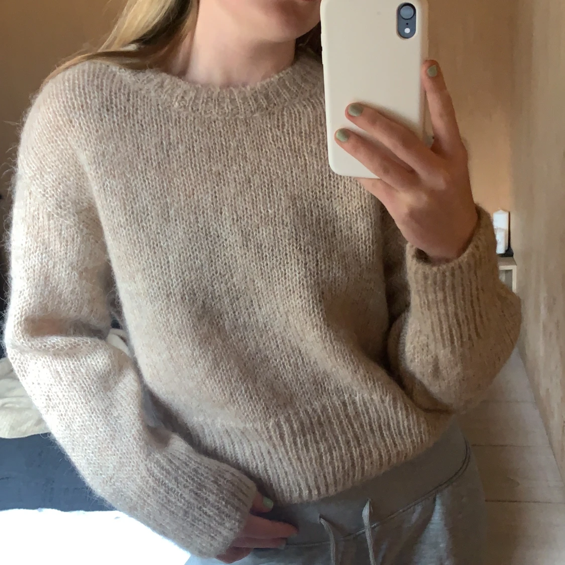 Beige stickad tröja wool/alpaca  - 90