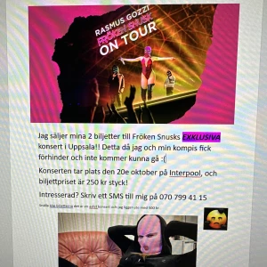 2 ST BILJETTER TILL FRÖKEN SNUSKS KONSERT UPPSALA 20E OKTOBER - 250 kr/ biljett Tar plats på Interpool i Uppsala 20e oktober