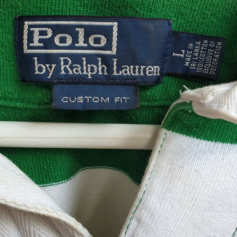 Rugby Sweatshirt by POLO Ralph Lauren  Green/white striped, orange logo  Size: L(mens)  In great condition!. Hoodies.