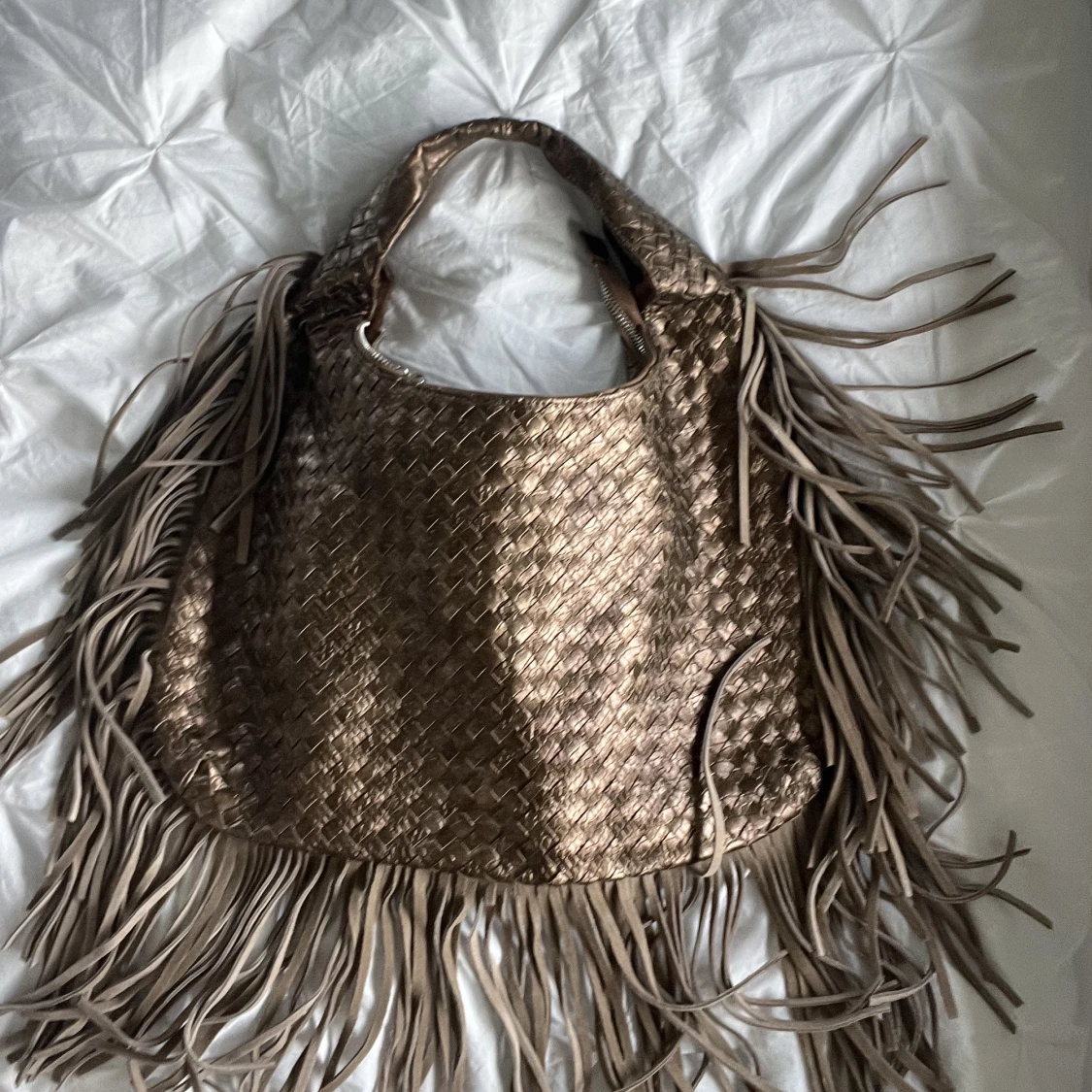 stor bronzig handväska 