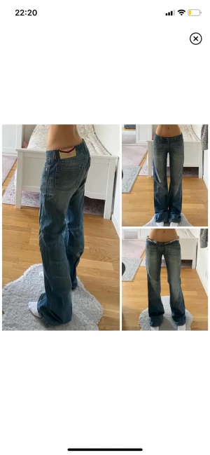 Jeans - Säljer dessa supersnygga jeans från Crocker då dem inte passade på mig. Midjemått: 85cm, innerbenslängd: 87cm. Lånade bilder från förra ägaren som är 171 cm lång.  Reparerade (bild 2) vilket man knapp märker av på utsidan. 💞 