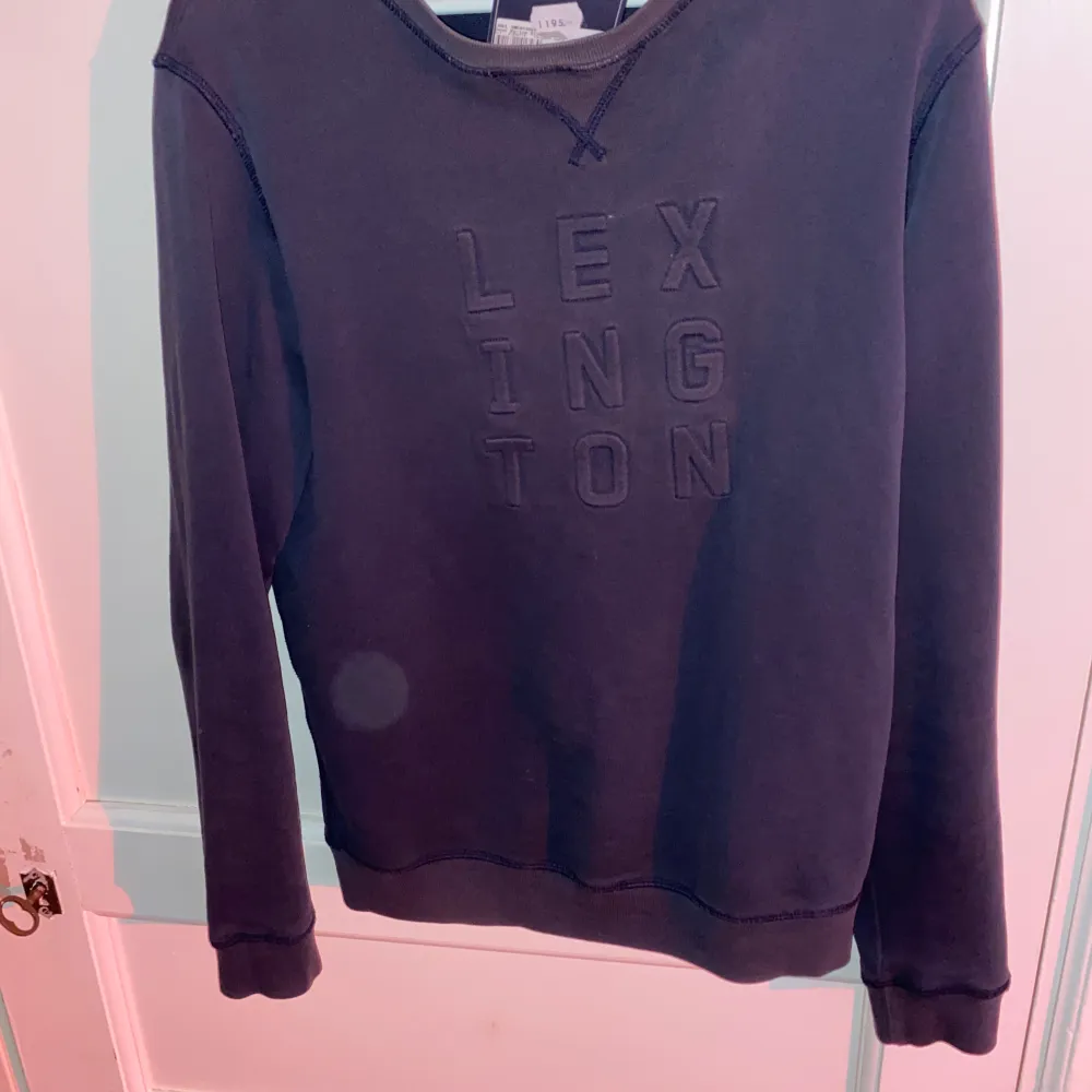 Tunn sweatshirt ifrån Lexington i mörkblå färg. tröjan är måttligt använd och storlek S. Passar bra med en skjorta under men också som en vanlig tjocktröja.. Hoodies.