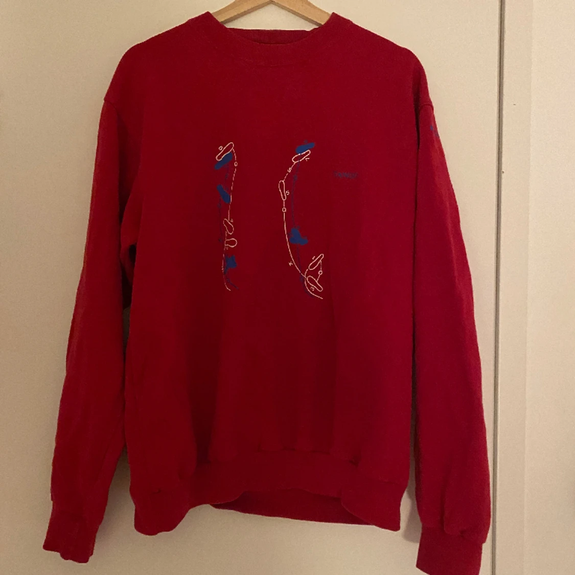 Röd tjocktröja med motov