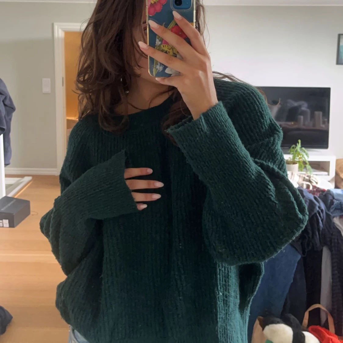 Grön stickad tröja - 90