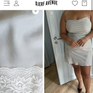 Djerf Avenue klänning - Så vacker klänning i silkesliknande material. Ljusgrå med vit spets. ❤️ aldrig använd (lånade bilder). Finns ej kvar att köpa och nypris är 1499kr