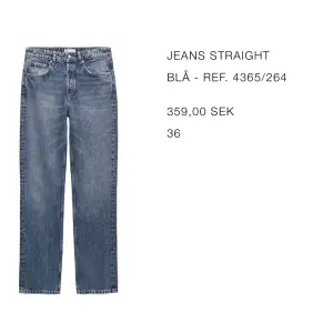 Raka mörkare jeans från zara💛  Använda 2 gånger då de är lite små för mig🥰medel höga i midjan, sitter precis under naveln💕 På mig passar helt ok på mig i längd som är 160 men skulle passa någon som är 165 med (beror ju såklart på ens längd på benen)