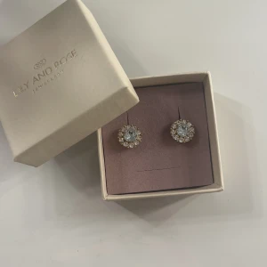 Lily And Rose örhängen  - Säljer dessa fina örhängen då de inte kommer till användning. Guldigt smycke med en ljusljusblå sten i mitten. Endast testade, därav nyskick! Nypris: 349:- 