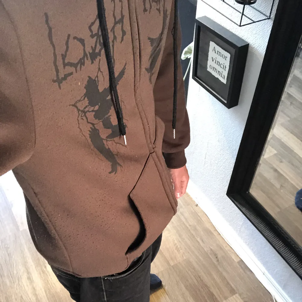 Snygg brun zip hoodie med tryck fram. Säljer för att jag inte använder den längre. Fint skick! Hör gärna av dig vid intresse!😊. Hoodies.