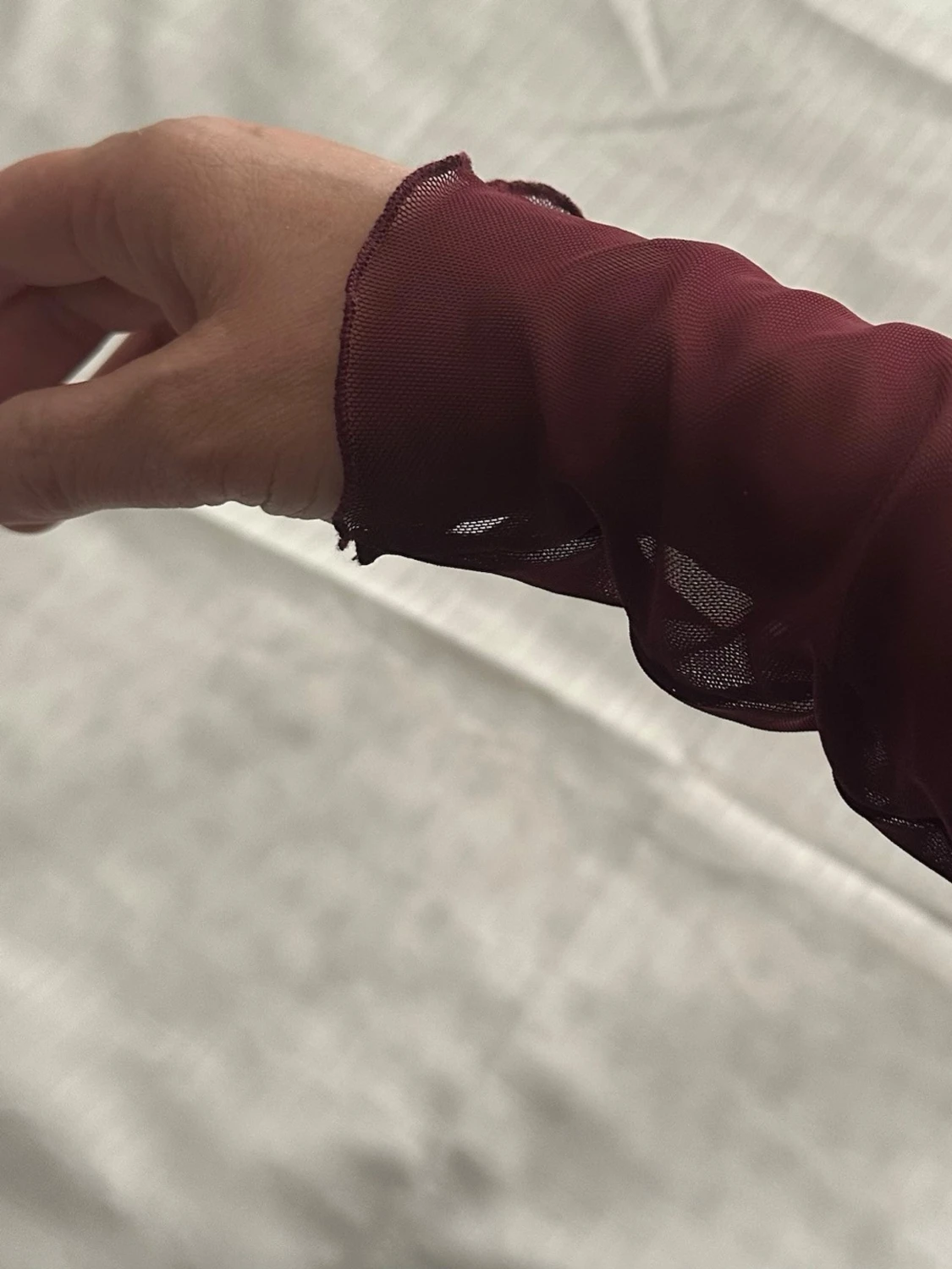 Vinröd mesh topp med lång ärm S  - 6