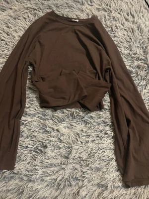 Brun långärmad crop top - Säljer en brun långärmad crop top i mjukt och stretchigt material.(Knyttopp) Tröjan har rund halsringning och en enkel, stilren design som passar perfekt till jeans eller kjol. Perfekt basplagg för din garderob! Storlek S men passar även någon i XS då jag själv har XS! Pris kan såklart diskuteras!💕