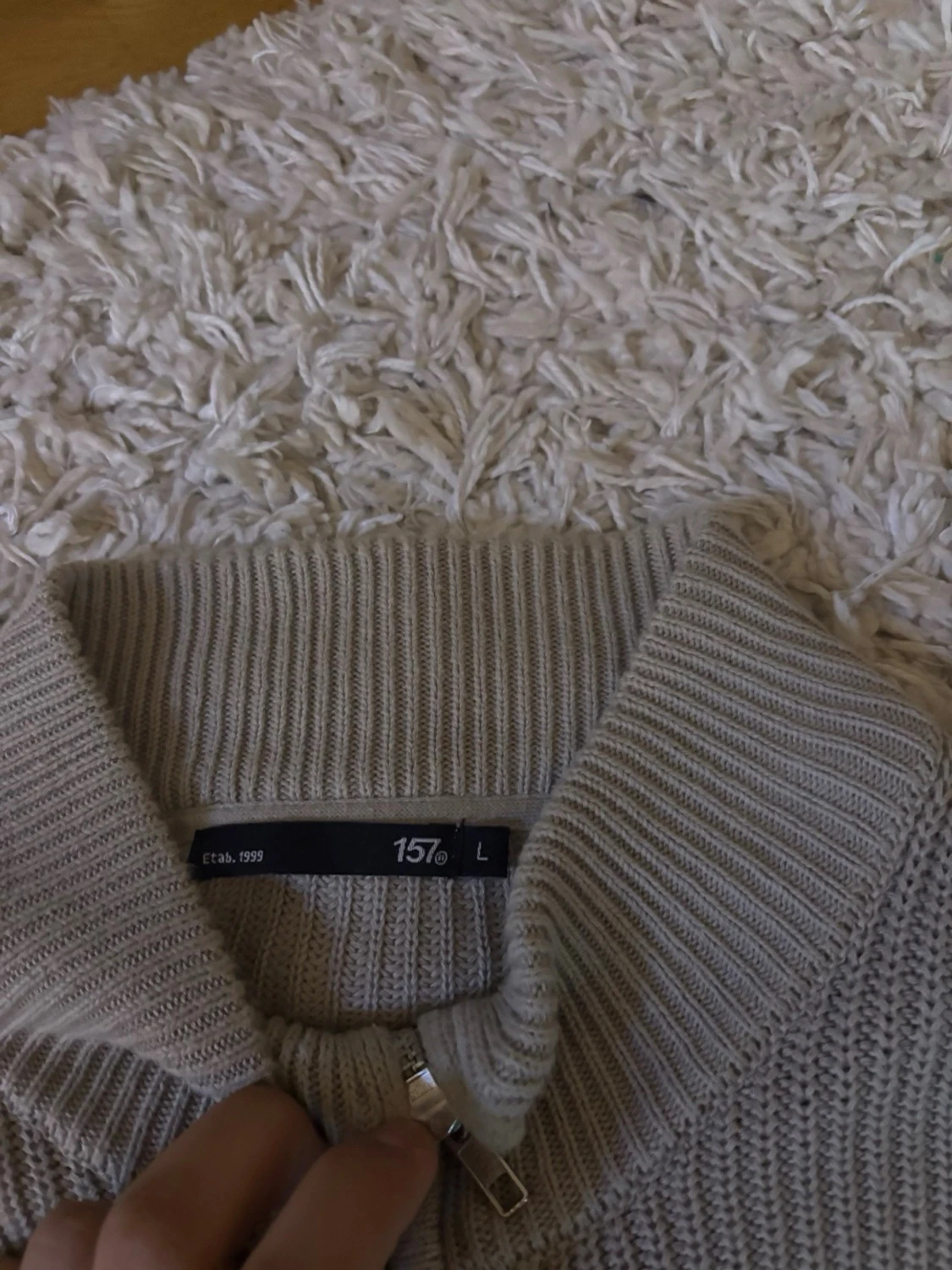 Beige ribbad ziptröja från 157 - 1