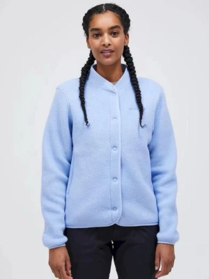 Ljusblå fleece cardiganjacka - Mysig ljusblå cardiganjacka från Peak Performance i fleece-material. Jackan har rund hals, knäppning med tryckknappar och långa ärmar. Perfekt för lager-på-lager och ger en avslappnad look.