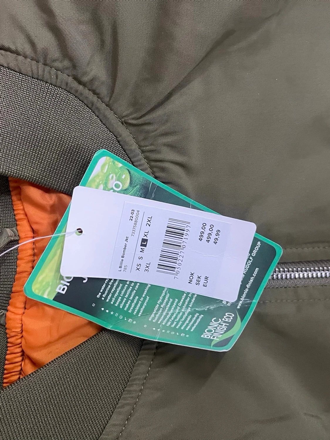Olivgrön bomberjacka med orange foder - 4