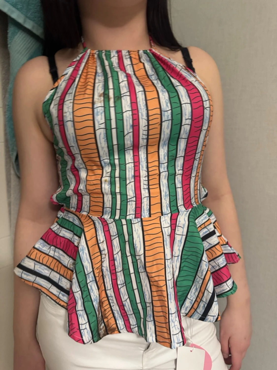 Färgglad randig halterneck topp