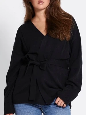 Tie waist knit cardigan  - Svart omlottkofta med långa ärmar och brett knytskärp i midjan. Storlek Xs