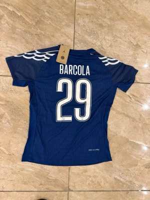 PSG Barcola matchtröja blå - Snygg blå PSG matchtröja med Barcola och nummer 29 på ryggen. Tröjan har vita detaljer, vingmönster på axlarna och Qatar Airways som sponsor på bröstet. Champions League-märke på ärmen. Perfekt för fotbollsfans!